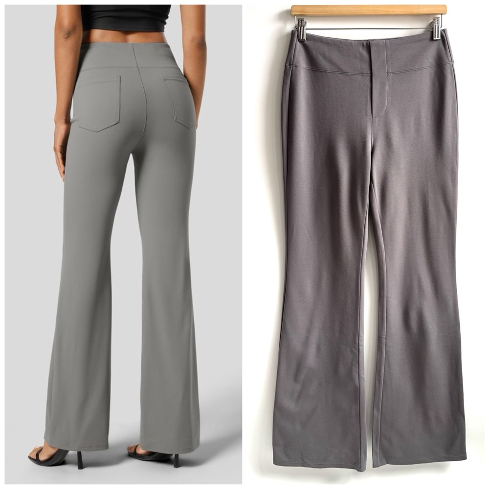Halara Flex High Waisted Back Side Pocket Slight Flare Work Pants Putty Gray